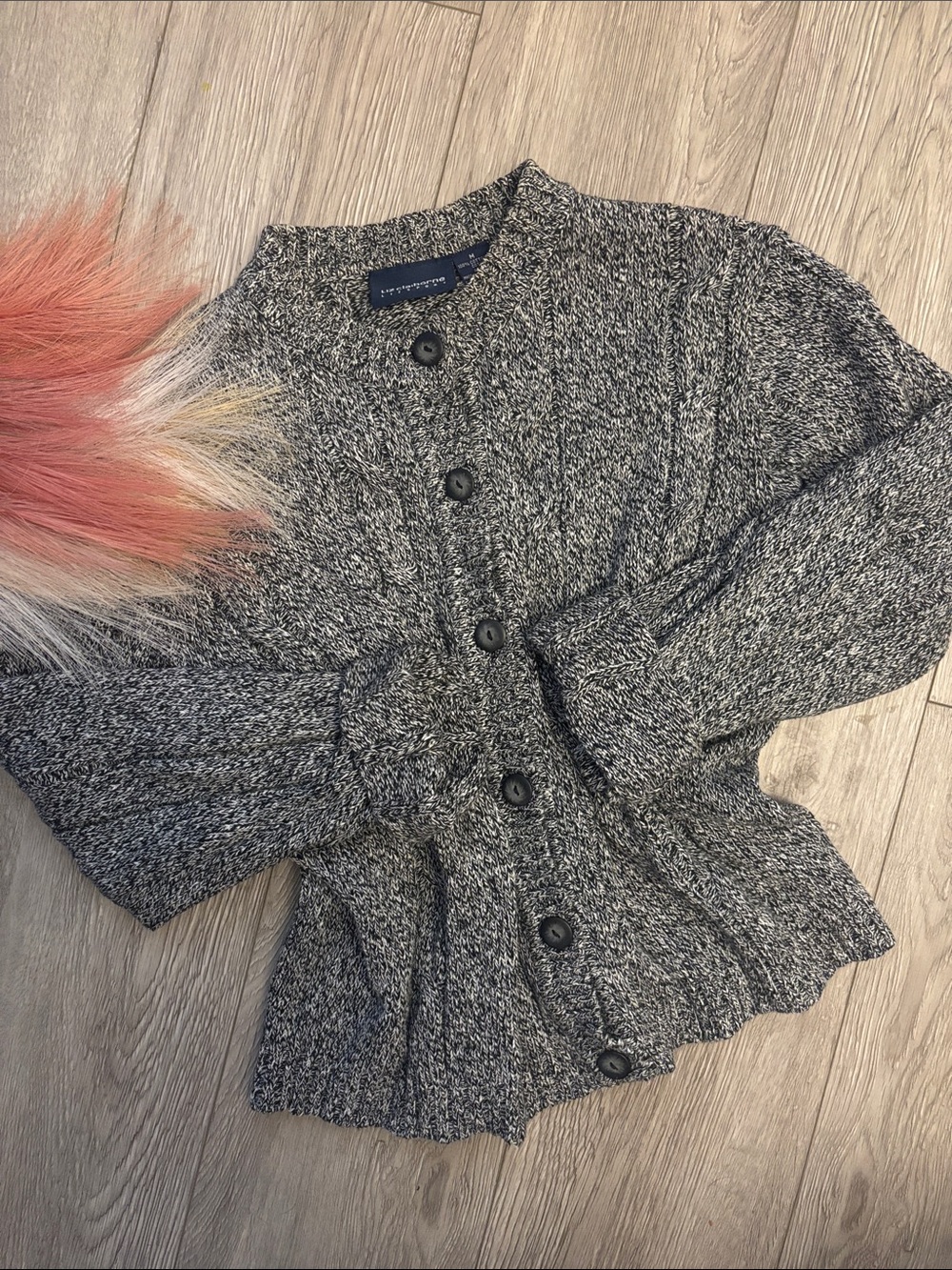 Vintage Cottagecore Liz Claiborne Gray Marled Button Cable Knit Cardigan Autumn